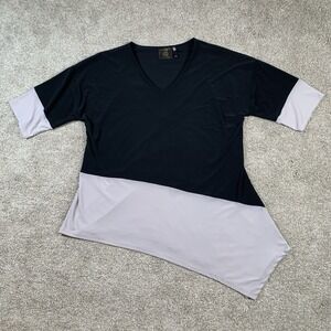 VECCELI ITALY Gray Black Oversized Asymmetrical Blouse Top Shirt Women's Small‎